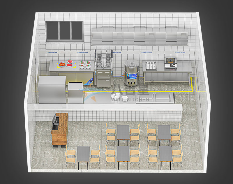 風(fēng)味粉面店湯粉面粥店廚房工程3d效果圖