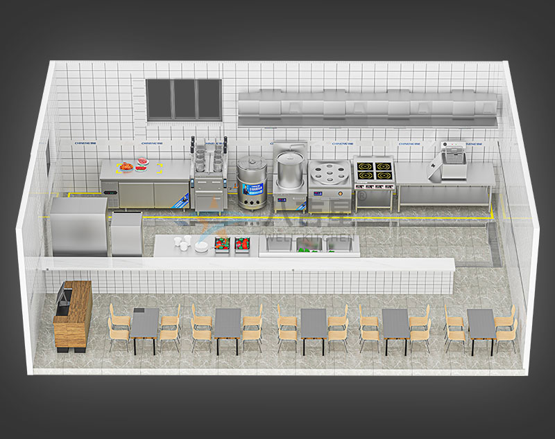 粥粉面店湯粉面粥店廚房工程3d效果圖