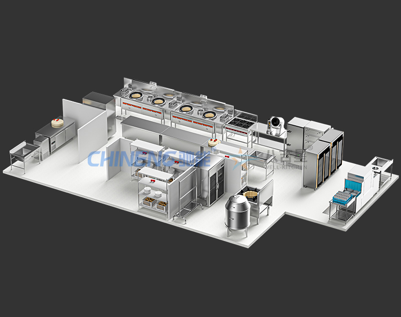 多菜品中型中餐廳中餐廳廚房工程3d效果圖